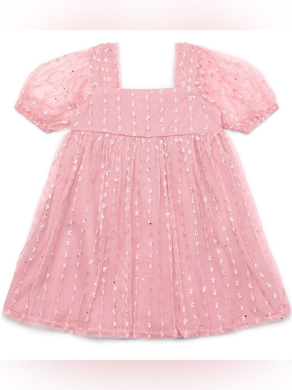 Lot of 2 Wonder Nation Girls Size 7 Party Dresses Pink Floral Mesh Puff Sleeve